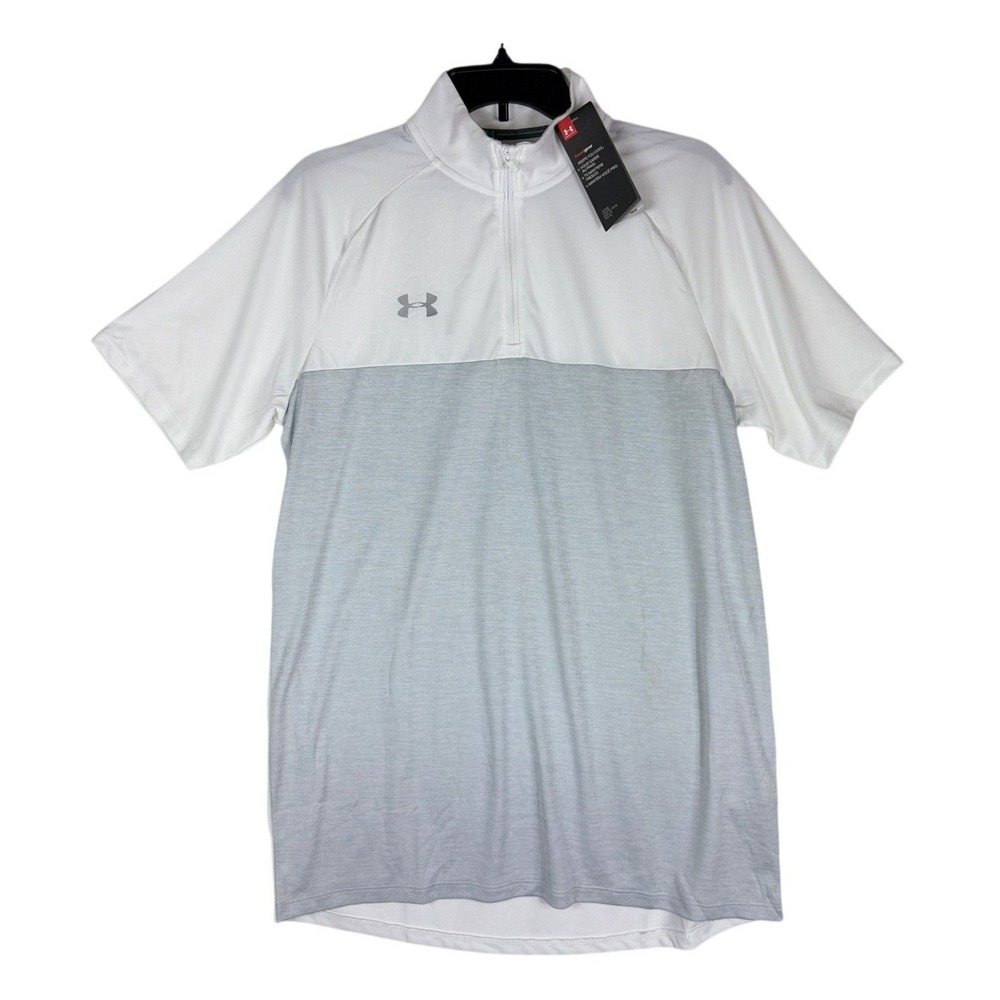 Under Armour Mens HeatGear Short Sleeve 1/4 Zip Pullover White Grey Medium NWT